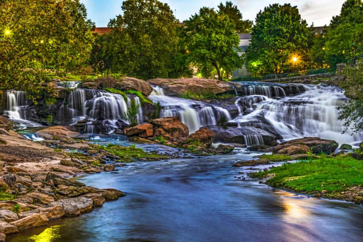 Reedy River Falls in Downtown Greenville South Carolina SC.