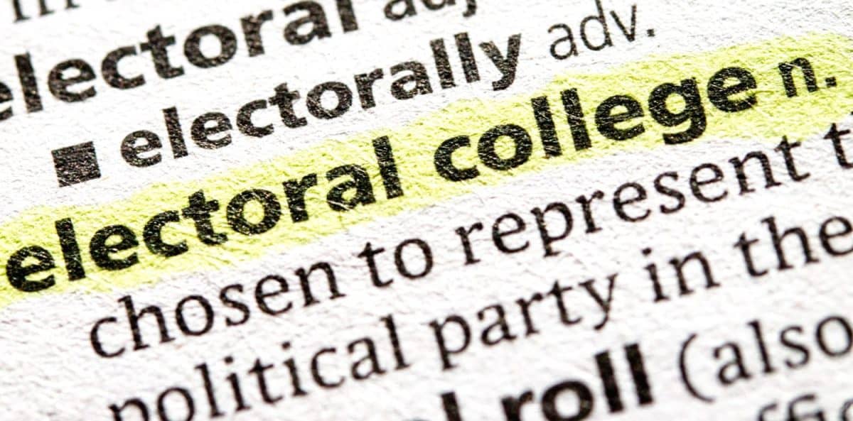A macro close up photo of the word electoral college