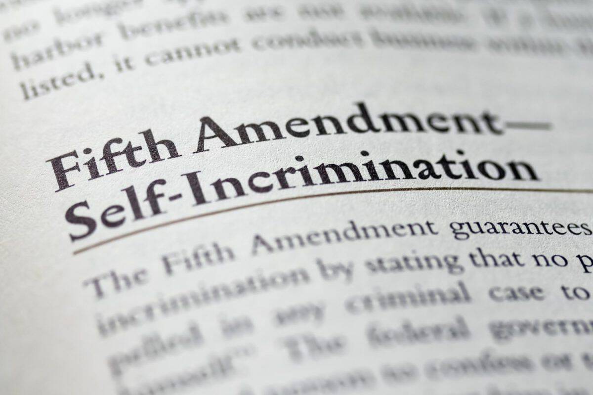 fifth amendment on self incrimination written in business ethics textbook on United States law