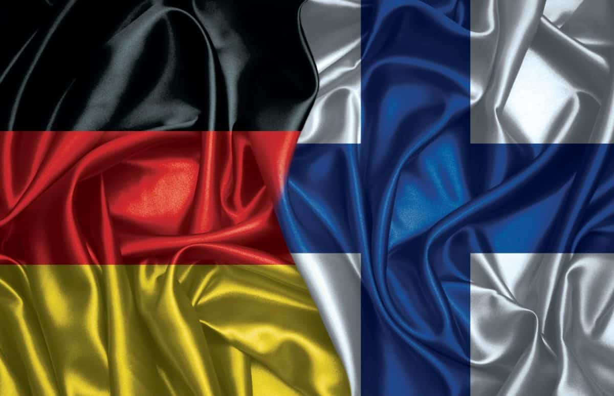 Germany and Finland two folded silk flag together