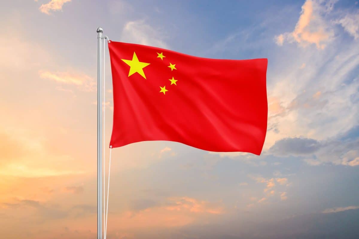 China flag waving on sundown sky