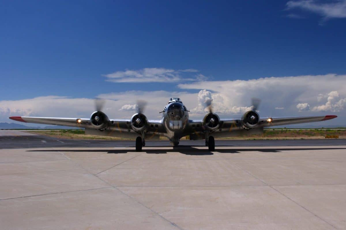 A B-17 taxis in a the Ogden Airport in Ogden, Utah.