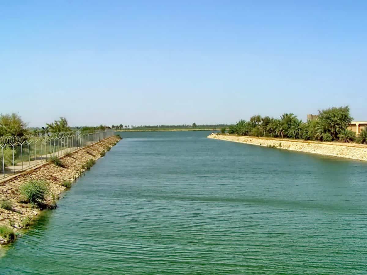 Shatt al-Arab, a tributary of the Tigris River, running through a government camp in Basra, Iraq