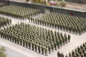 military parade, military equipment and soldiers walk systems