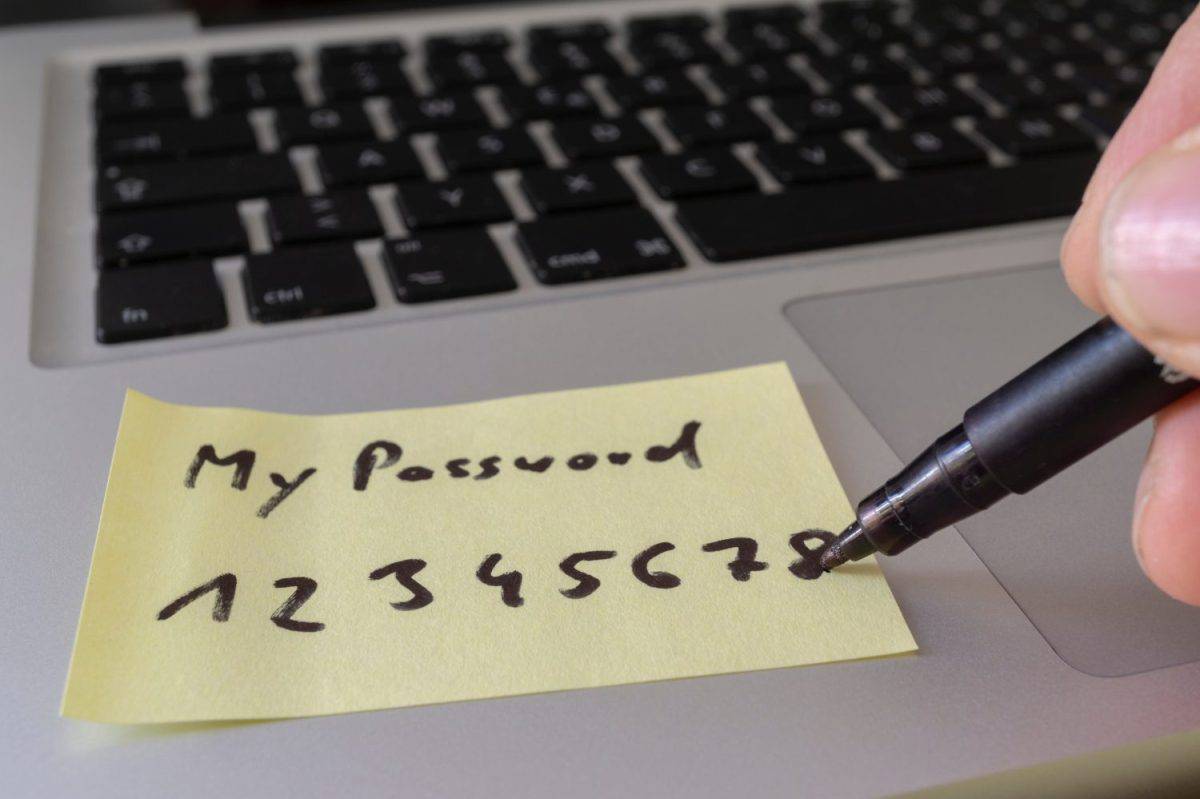 Easy concept password. My password written on a paper sticker with a marking pen.