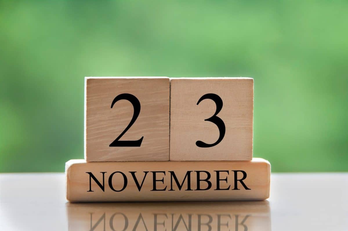 November 23 calendar date text on wooden blocks with copy space for ideas or text. Copy space and calendar concept