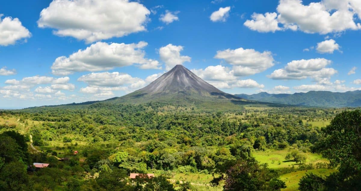 Landscape Panorama picture from Volcano Arenal next to the rainforest, Costa Rica. Travel in Central America. San Jose.