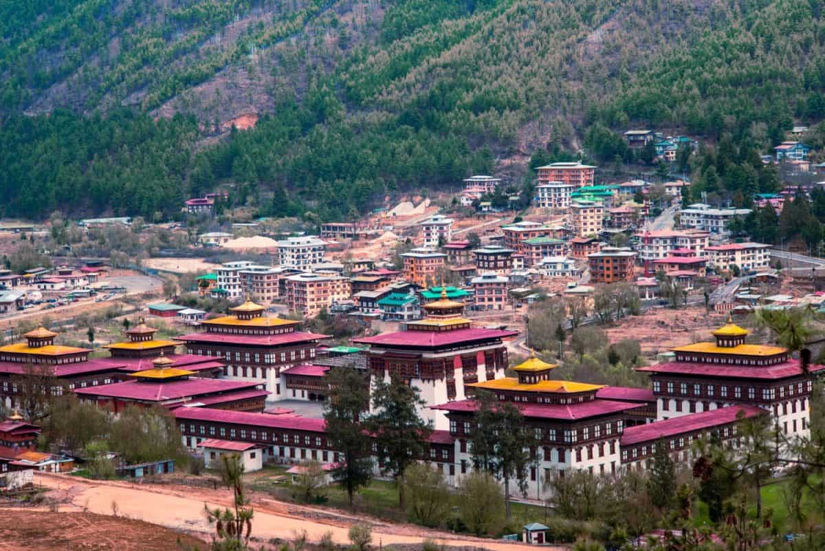 Cityscape the central Thimphu capital city of Bhutan.