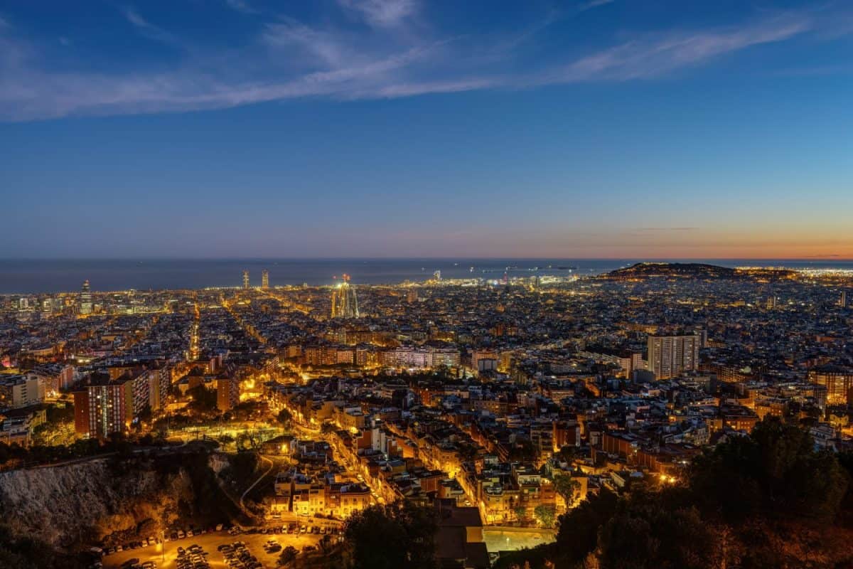 View over the city of Barcelona at twilight