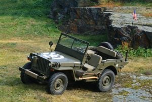 Willys - old fighting jeep in rock terrain