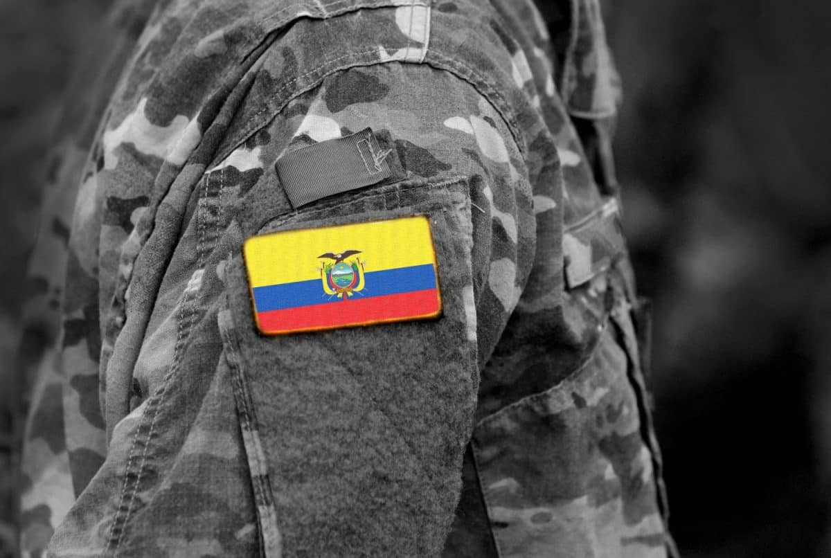 Flag of Ecuador on soldiers arm. Flag of Ecuador on military uniforms