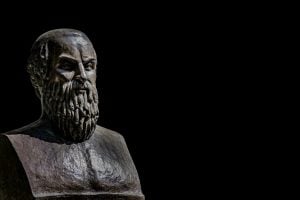 Bust of tragic poet Aeschylus in Athens, Greece with black background