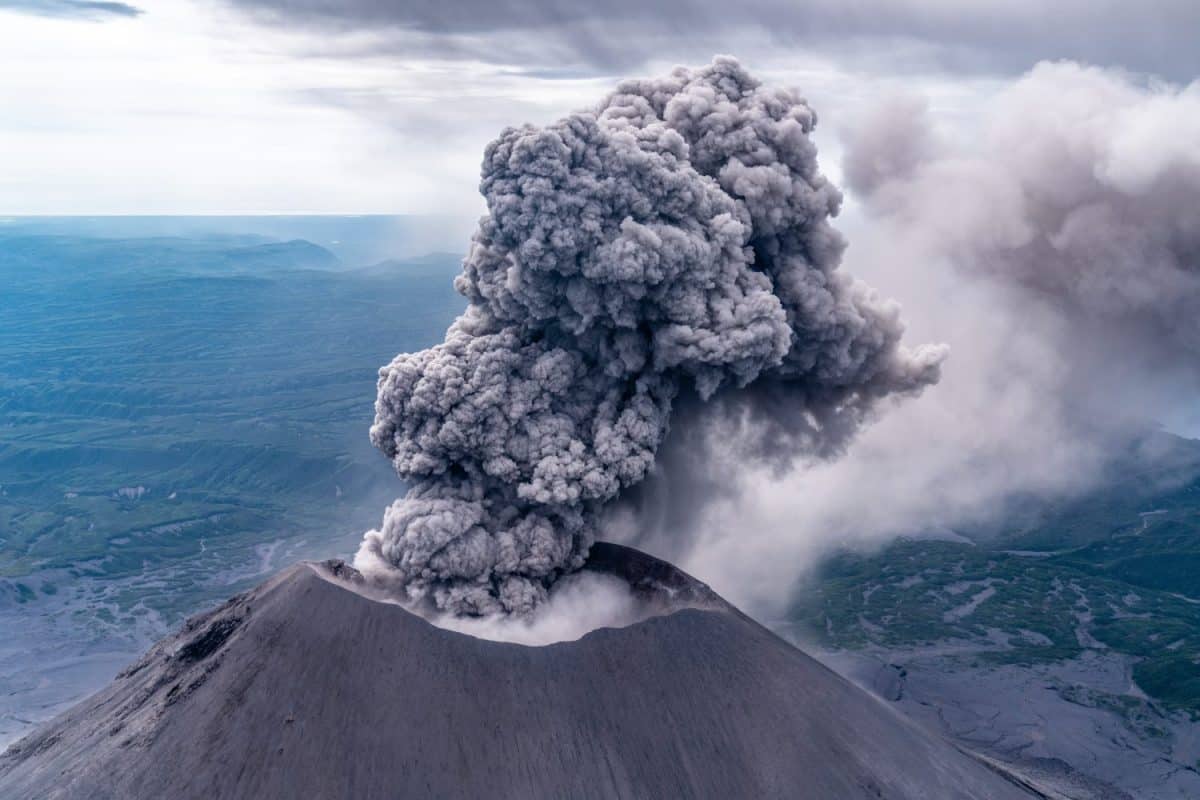 Volcano Karymsky explosion on Kamchatka