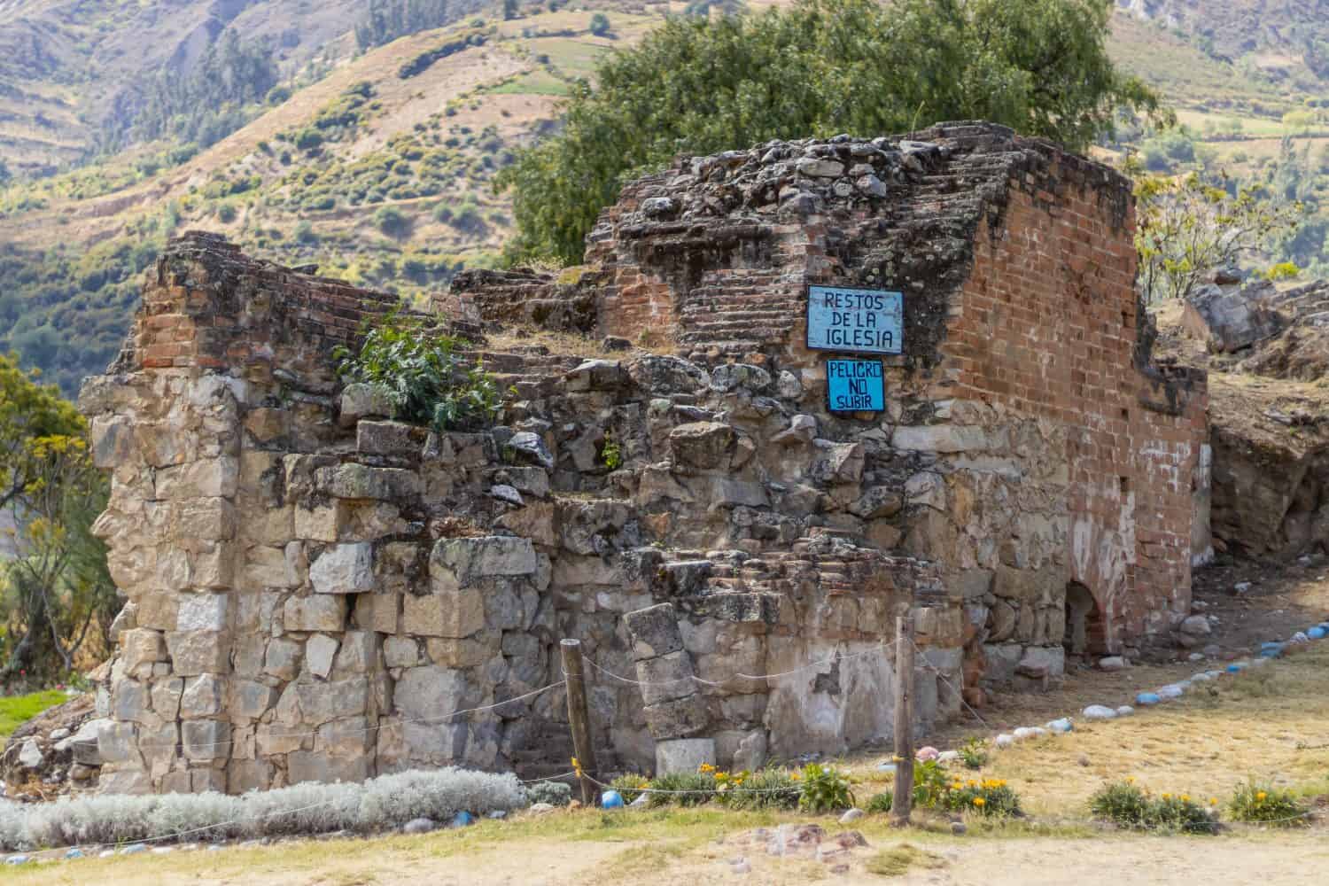 Remains of bricks and stones of the old church (danger, do not climb) of Yungay, Ancash - Peru