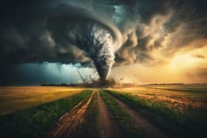 A Massive Tornado Twisting Through a Rural Landscape