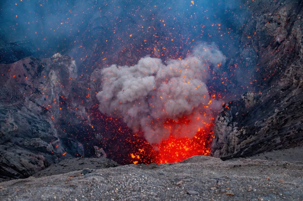 Tanna Island, Vanuatu: Close-up of the erupting crater of Mount Yasur on Tanna Island in Vanuatu. Yasur is one of the most active but easily accessible volcanos in the region.