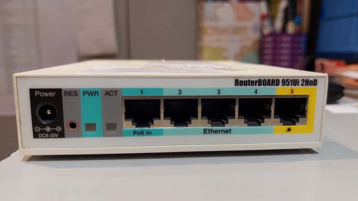 Gateway security router. Dial-up modem. Closeup view