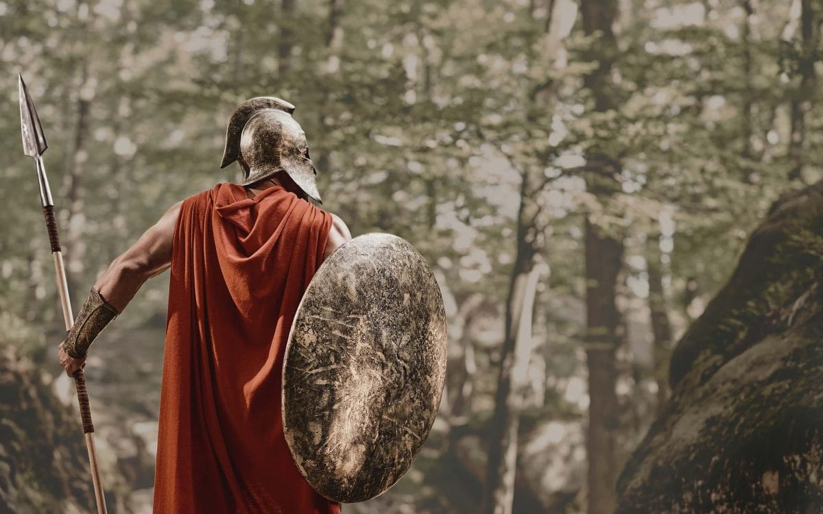 Anonymous warrior in gladiator outfit