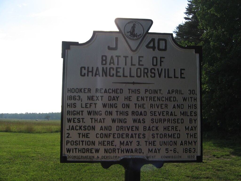 Battle of Chancellorsville, Virginia Historical Marker No. J-40, Battle of Chancellorsville, Fredericksburg and Spotsylvania National Military Park, Virginia