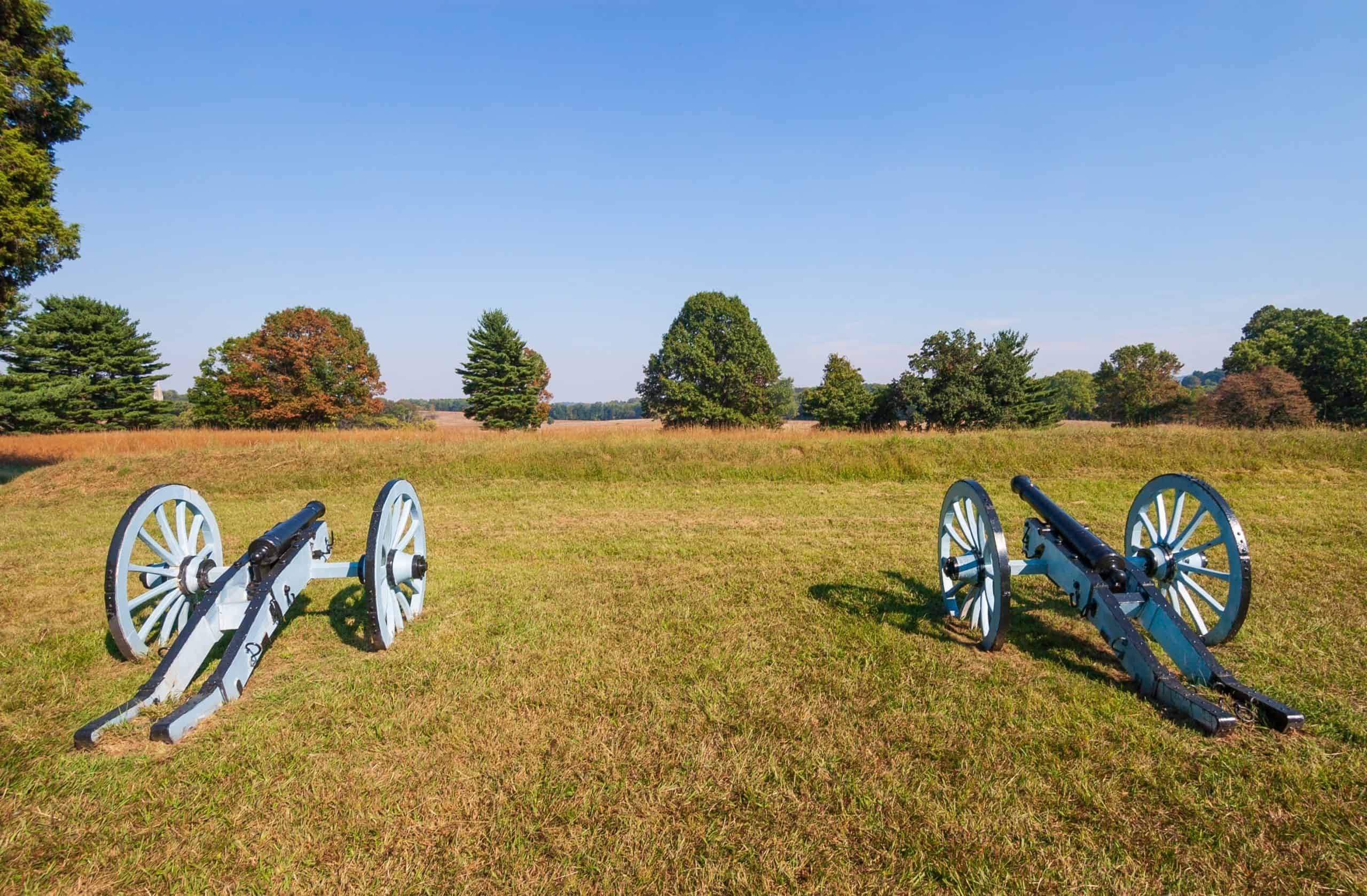 Some Replica cannons at Valley Forge National Historical Park, Revolutionary War encampment, northwest of Philadelphia, in Pennsylvania, USA