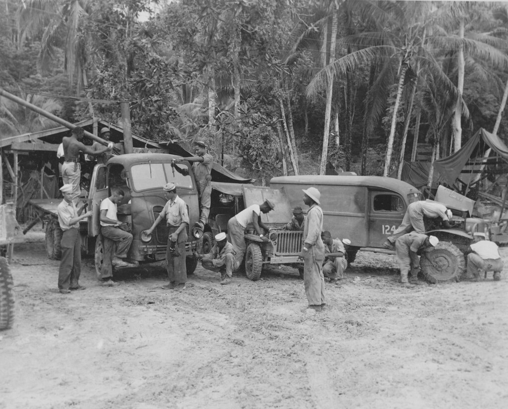 Seabee vehicles in the yard