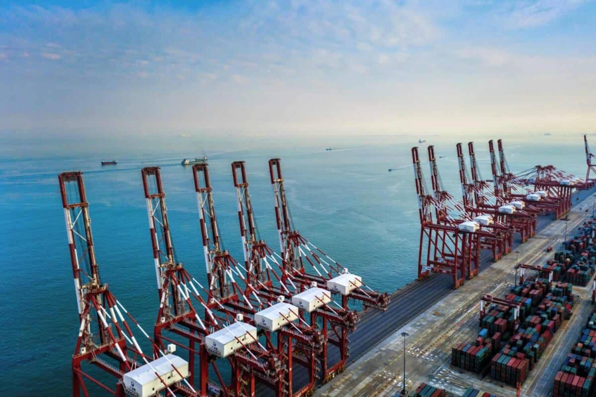 The real scene of Nansha Port in Guangzhou, China.