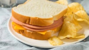 Homemade Bologna and Cheese Sandwich with Chips