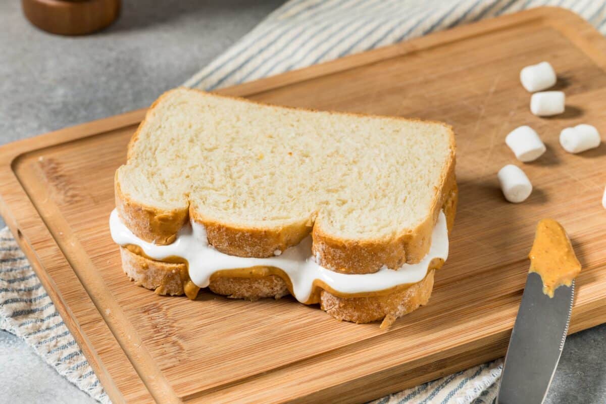 Sweet Homemade Peanut Butter Fluffernutter Sandwich with Marshmallow Fluff